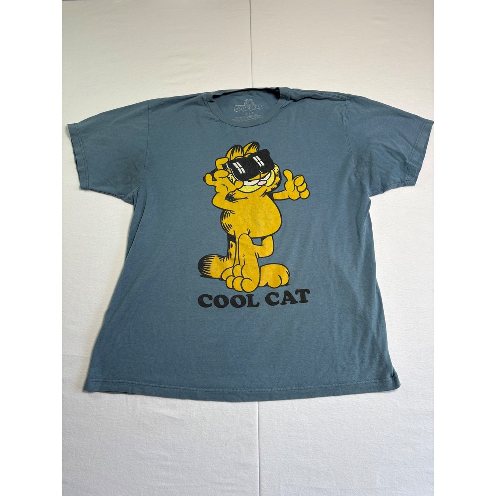 Nickelodeon Garfield Cool Cat Blue Graphic T-Shirt Large Sunglasses Retro Tee